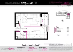 2 pokoje, mieszkanie 42,31 m², piętro 1, oferta nr NP-C2-LM-24, Niwa Park, Puławy, ul. Spacerowa