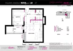 2 pokoje, mieszkanie 44,93 m², piętro 1, oferta nr NP-C2-LM-27, Niwa Park, Puławy, ul. Spacerowa