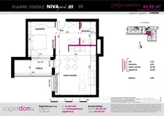 2 pokoje, mieszkanie 44,93 m², piętro 3, oferta nr NP-C1-LM-39, Niwa Park, Puławy, ul. Spacerowa