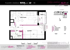 2 pokoje, mieszkanie 42,31 m², piętro 3, oferta nr NP-C2-LM-36, Niwa Park, Puławy, ul. Spacerowa