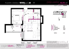 2 pokoje, mieszkanie 44,93 m², piętro 3, oferta nr NP-C2-LM-39, Niwa Park, Puławy, ul. Spacerowa
