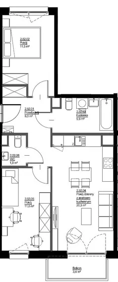 3 pokoje, mieszkanie 59,22 m², piętro 2, oferta nr D-B2-LM-52, ActiveCity etap IV, Lublin, Wrotków, ul. Henryka Wolińskiego