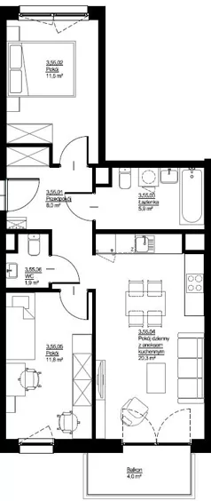 3 pokoje, mieszkanie 59,40 m², piętro 3, oferta nr D-B3-LM-55, ActiveCity etap IV, Lublin, Wrotków, ul. Henryka Wolińskiego