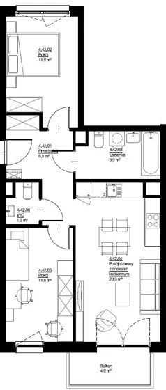 3 pokoje, mieszkanie 59,40 m², piętro 4, oferta nr D-B3-LM-42, ActiveCity etap IV, Lublin, Wrotków, ul. Henryka Wolińskiego
