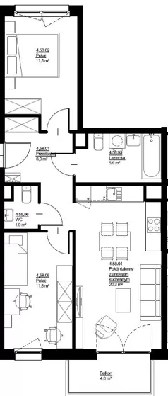 3 pokoje, mieszkanie 59,40 m², piętro 4, oferta nr D-B3-LM-58, ActiveCity etap IV, Lublin, Wrotków, ul. Henryka Wolińskiego