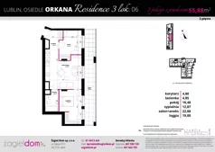 3 pokoje, mieszkanie 55,88 m², piętro 2, oferta nr A1/06, Orkana Residence III Etap, Lublin, Czuby Północne, Czuby Północne, ul. Orkana
