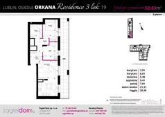 3 pokoje, mieszkanie 52,83 m², piętro 2, oferta nr A2/19, Orkana Residence III Etap, Lublin, Czuby Północne, Czuby Północne, ul. Orkana