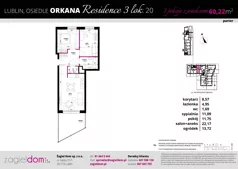 3 pokoje, mieszkanie 60,22 m², parter, oferta nr B3/20, Orkana Residence III Etap, Lublin, Czuby Północne, Czuby Północne, ul. Orkana