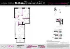 3 pokoje, mieszkanie 60,22 m², piętro 4, oferta nr B3/35, Orkana Residence III Etap, Lublin, Czuby Północne, Czuby Północne, ul. Orkana