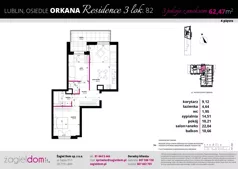 3 pokoje, mieszkanie 62,47 m², piętro 4, oferta nr B4/82, Orkana Residence III Etap, Lublin, Czuby Północne, Czuby Północne, ul. Orkana
