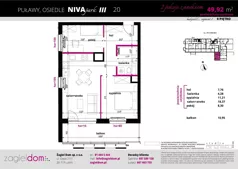 3 pokoje, mieszkanie 49,92 m², parter, oferta nr NP-C2-LM-20, Niwa Park, Puławy, ul. Spacerowa