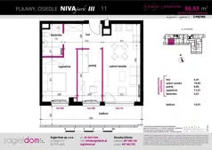 3 pokoje, mieszkanie 50,03 m², piętro 2, oferta nr NP-C2-LM-11, Niwa Park, Puławy, ul. Spacerowa