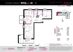 4 pokoje, mieszkanie 75,29 m², piętro 1, oferta nr NP-C1-LM-08, Niwa Park, Puławy, ul. Spacerowa