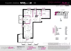 4 pokoje, mieszkanie 75,29 m², piętro 1, oferta nr NP-C2-LM-08, Niwa Park, Puławy, ul. Spacerowa