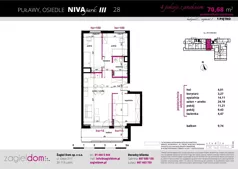 4 pokoje, mieszkanie 70,68 m², piętro 1, oferta nr NP-C2-LM-28, Niwa Park, Puławy, ul. Spacerowa