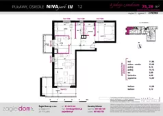 4 pokoje, mieszkanie 75,29 m², piętro 2, oferta nr NP-C1-LM-12, Niwa Park, Puławy, ul. Spacerowa