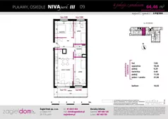 4 pokoje, mieszkanie 64,46 m², piętro 2, oferta nr NP-C2-LM-09, Niwa Park, Puławy, ul. Spacerowa
