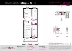 4 pokoje, mieszkanie 64,46 m², piętro 3, oferta nr NP-C1-LM-13, Niwa Park, Puławy, ul. Spacerowa