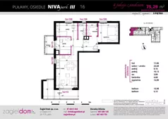 4 pokoje, mieszkanie 75,29 m², piętro 3, oferta nr NP-C1-LM-16, Niwa Park, Puławy, ul. Spacerowa