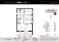 4 pokoje, mieszkanie 84,32 m², piętro 3, oferta nr NP-C1-LM-37, Niwa Park, Puławy, ul. Spacerowa