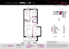 4 pokoje, mieszkanie 70,68 m², piętro 3, oferta nr NP-C1-LM-40, Niwa Park, Puławy, ul. Spacerowa