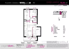 4 pokoje, mieszkanie 70,68 m², piętro 3, oferta nr NP-C2-LM-40, Niwa Park, Puławy, ul. Spacerowa