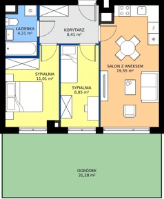 3 pokoje, mieszkanie 50,03 m², parter, oferta nr NP-C2-LM-03, Niwa Park, Puławy, ul. Spacerowa