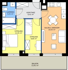 3 pokoje, mieszkanie 50,03 m², piętro 3, oferta nr NP-C1-LM-15, Niwa Park, Puławy, ul. Spacerowa