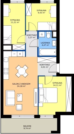 4 pokoje, mieszkanie 70,68 m², piętro 1, oferta nr NP-C1-LM-28, Niwa Park, Puławy, ul. Spacerowa