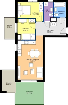 3 pokoje, mieszkanie 61,46 m², parter, oferta nr NP-C2-LM-04, Niwa Park, Puławy, ul. Spacerowa