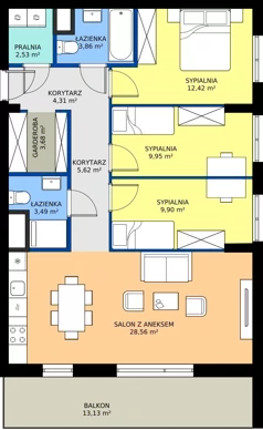 4 pokoje, mieszkanie 84,32 m², piętro 1, oferta nr NP-C1-LM-25, Niwa Park, Puławy, ul. Spacerowa