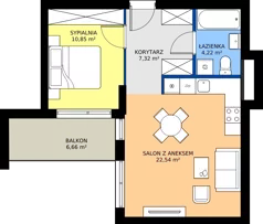 2 pokoje, mieszkanie 44,93 m², piętro 1, oferta nr NP-C1-LM-27, Niwa Park, Puławy, ul. Spacerowa