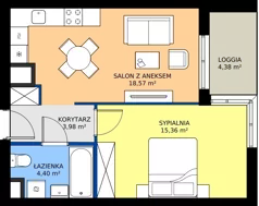 2 pokoje, mieszkanie 42,31 m², piętro 1, oferta nr NP-C2-LM-24, Niwa Park, Puławy, ul. Spacerowa