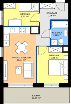 3 pokoje, mieszkanie 49,92 m², parter, oferta nr NP-C2-LM-20, Niwa Park, Puławy, ul. Spacerowa