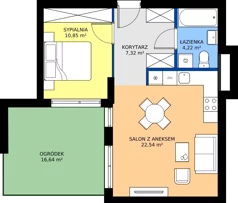 2 pokoje, mieszkanie 44,93 m², parter, oferta nr NP-C1-LM-21, Niwa Park, Puławy, ul. Spacerowa