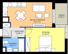 2 pokoje, mieszkanie 42,31 m², piętro 1, oferta nr NP-C1-LM-24, Niwa Park, Puławy, ul. Spacerowa
