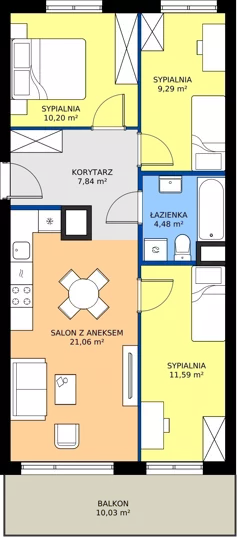 4 pokoje, mieszkanie 64,46 m², piętro 2, oferta nr NP-C2-LM-09, Niwa Park, Puławy, ul. Spacerowa