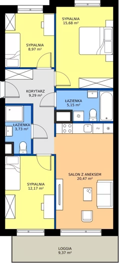 4 pokoje, mieszkanie 76,48 m², piętro 1, oferta nr WJ-E2-LM-176, Wojciechowska Square etap 2, Lublin, Konstantynów, Konstantynów, ul. Wojciechowska 40