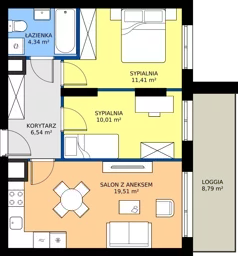 3 pokoje, mieszkanie 52,36 m², piętro 2, oferta nr WJ-E2-LM-257, Wojciechowska Square etap 2, Lublin, Konstantynów, Konstantynów, ul. Wojciechowska 40