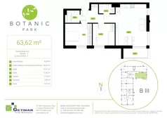 3 pokoje, mieszkanie 63,62 m², piętro 1, oferta nr 104, Botanic Park, Łódź, Polesie, Złotno, ul. Konstantynowska 66 C, D, E, F