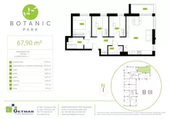 4 pokoje, mieszkanie 67,90 m², piętro 1, oferta nr 105, Botanic Park, Łódź, Polesie, Złotno, ul. Konstantynowska 66 C, D, E, F