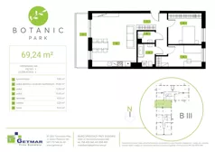 3 pokoje, mieszkanie 69,24 m², piętro 1, oferta nr 108, Botanic Park, Łódź, Polesie, Złotno, ul. Konstantynowska 66 C, D, E, F