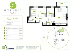 4 pokoje, mieszkanie 67,19 m², piętro 3, oferta nr 115, Botanic Park, Łódź, Polesie, Złotno, ul. Konstantynowska 66 C, D, E, F