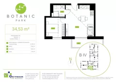 2 pokoje, mieszkanie 34,53 m², piętro 4, oferta nr 166, Botanic Park, Łódź, Polesie, Złotno, ul. Konstantynowska 66 C, D, E, F