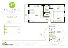 3 pokoje, mieszkanie 69,09 m², piętro 1, oferta nr 45, Botanic Park, Łódź, Polesie, Złotno, ul. Konstantynowska 66 C, D, E, F