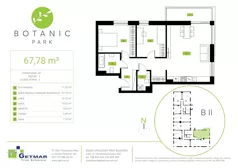 3 pokoje, mieszkanie 67,78 m², piętro 2, oferta nr 46, Botanic Park, Łódź, Polesie, Złotno, ul. Konstantynowska 66 C, D, E, F