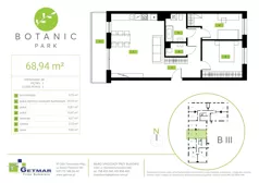 3 pokoje, mieszkanie 68,94 m², piętro 2, oferta nr 88, Botanic Park, Łódź, Polesie, Złotno, ul. Konstantynowska 66 C, D, E, F