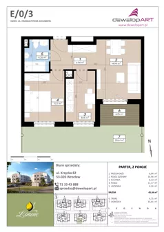 2 pokoje, mieszkanie 45,44 m², parter, oferta nr E/0/3, Limone, Wrocław, Jagodno, ul. F. P. Schuberta
