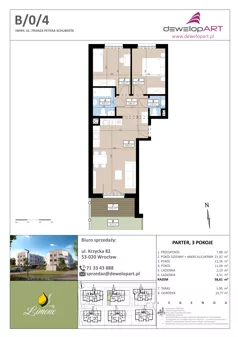 3 pokoje, mieszkanie 58,61 m², parter, oferta nr B/0/4, Limone, Wrocław, Jagodno, ul. F. P. Schuberta