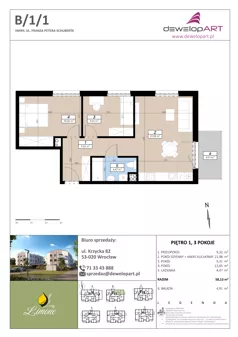 3 pokoje, mieszkanie 58,13 m², piętro 1, oferta nr B/1/1, Limone, Wrocław, Jagodno, ul. F. P. Schuberta